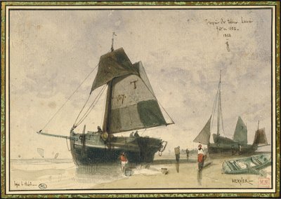 Two Fishing Boats, 1856 by Louis Adolphe Hervier